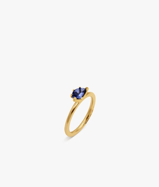 Half Cut Lab Sapphire 14K Gold Ring 0.65 ct