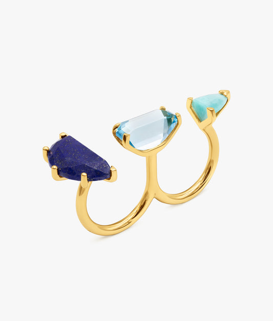 Half Cut Gems Blues Double Ring