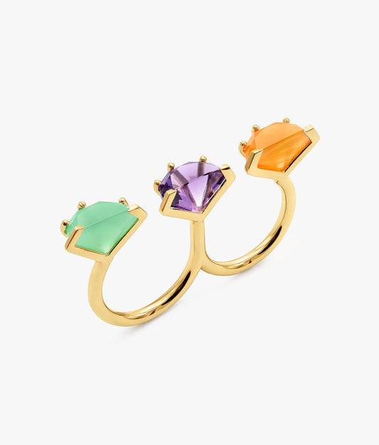 Half Cut Gems Brilliant Cut Double Ring