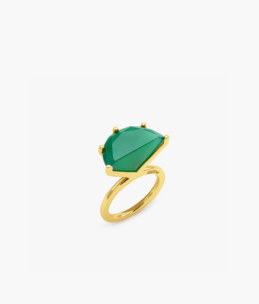 Half Cut Green Chalcedony Ring
